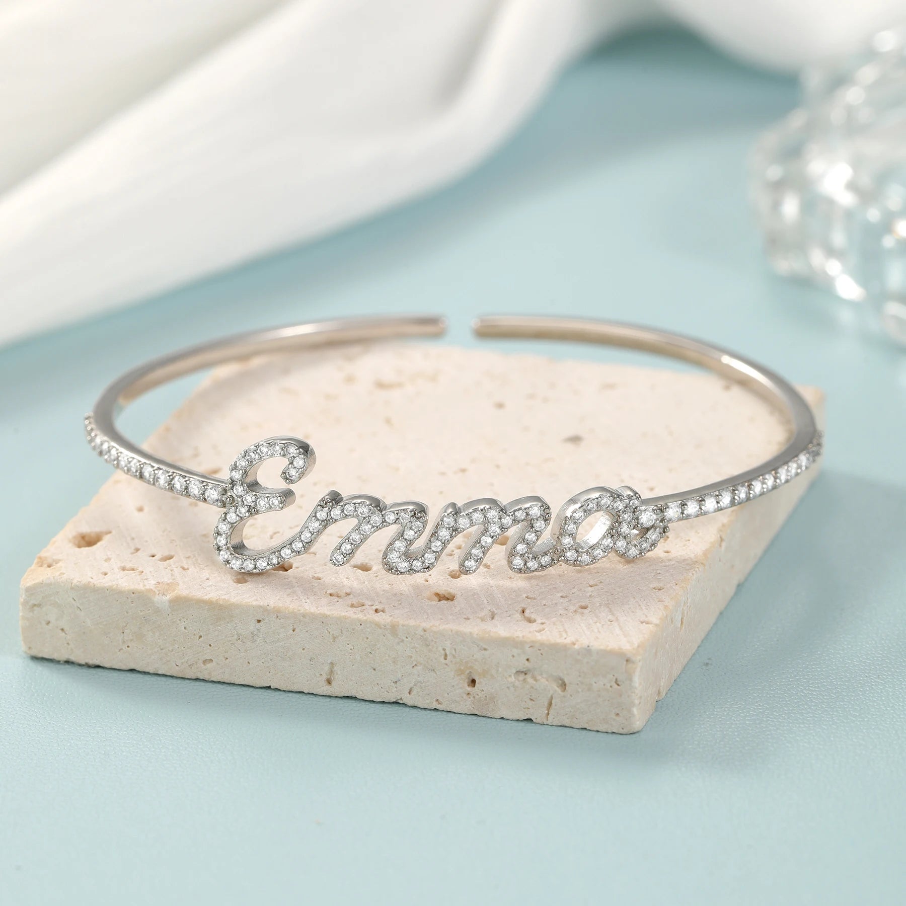 Custom Name Bracelet for Women 3D Personalized Bangle Stainless Steel Bling Jewelry Gift for Her Anniversary Birthday