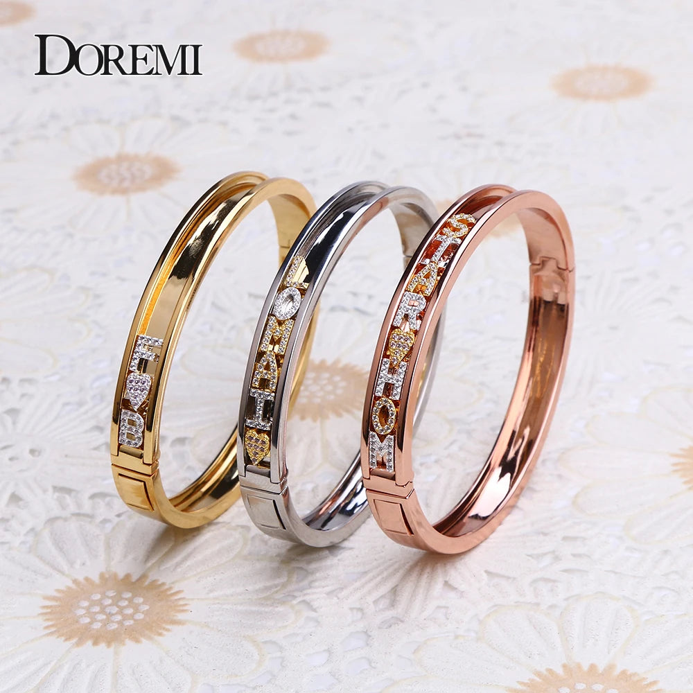 DOREMI DIY Zirconia Letters Custom Bangles Personalized Name Detachable Slider Charms Bangles Custom Name Bracelets Bangle Slide