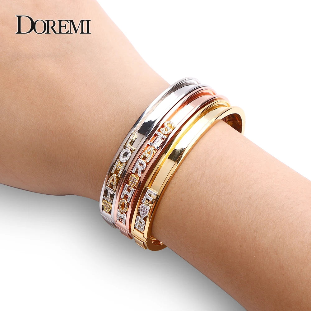 DOREMI DIY Zirconia Letters Custom Bangles Personalized Name Detachable Slider Charms Bangles Custom Name Bracelets Bangle Slide