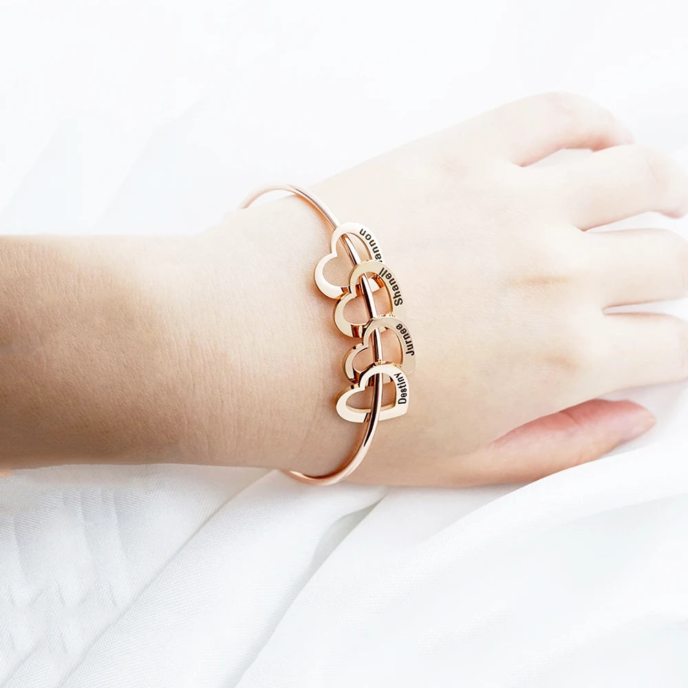 Custom Name Love Bangle Personalised Engraved Family Name Pendant  Luxury Creative Adjustable Bracelet Women's Jewelry Gifts