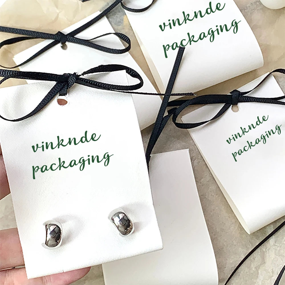 Custom Logo 6X17CM Luxury Cotton Soft Fabric Stud Earrings Necklace Packaging Display Card Fashion Jewelry With Black Ribbon Bow
