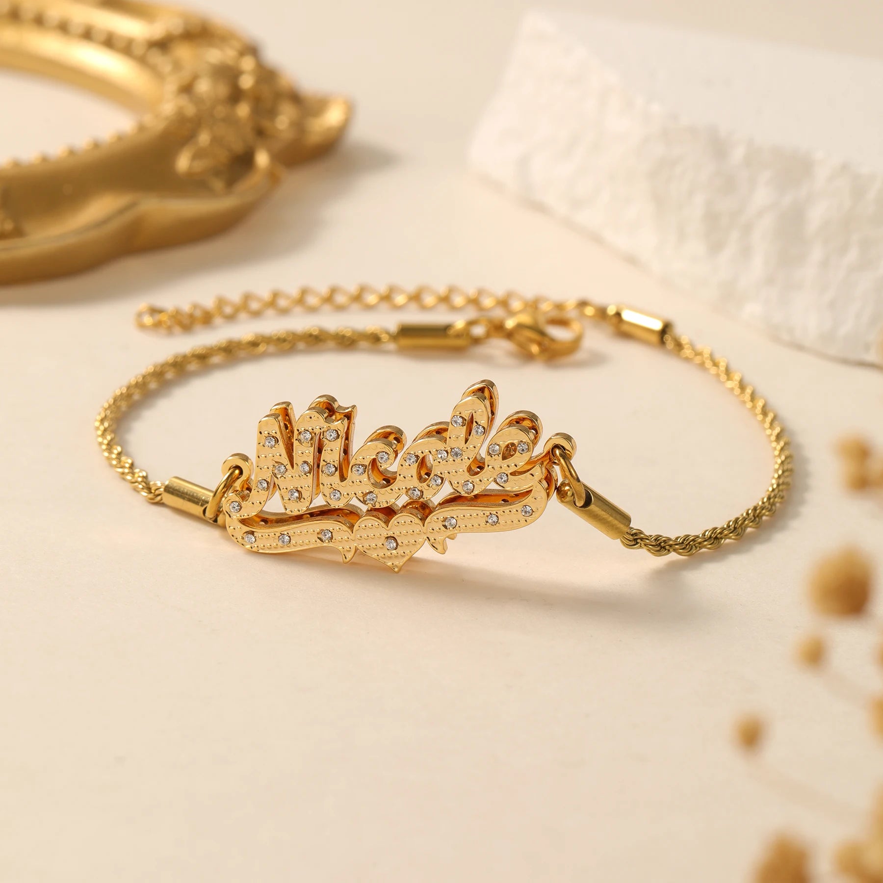 Custom Script Name Bracelet Heart Charm Gold Mixed Chain Personalized Initial Romantic Dainty Jewelry Gift for Her Chirstmas