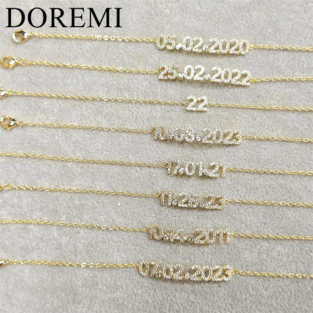 DOREMI Custom Name Date Bracelet Crystal Birthstone 6MM Number Kids Jewelry Engagement Bracelet for Jewelry Gift