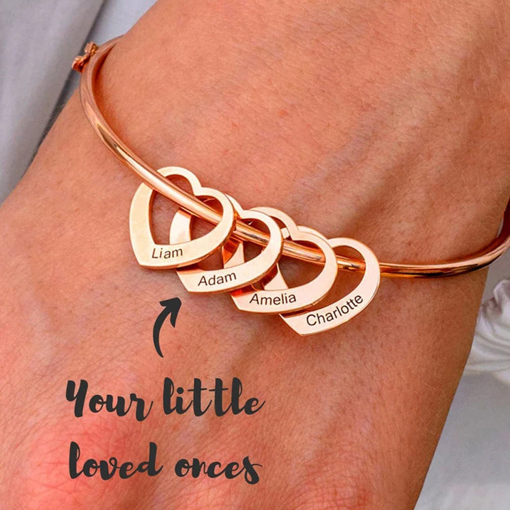 Custom Name Love Bangle Personalised Engraved Family Name Pendant  Luxury Creative Adjustable Bracelet Women's Jewelry Gifts